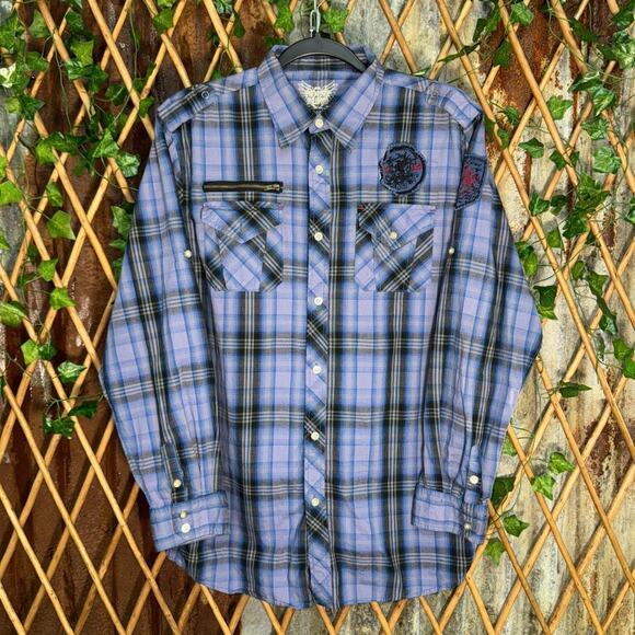 Vintage y2k point zero grunge raw 2000s plaid flannel  shirt - Picture 1 of 4